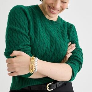 J. Crew Cable Knit Sweater 100% Cashmere Green Medium